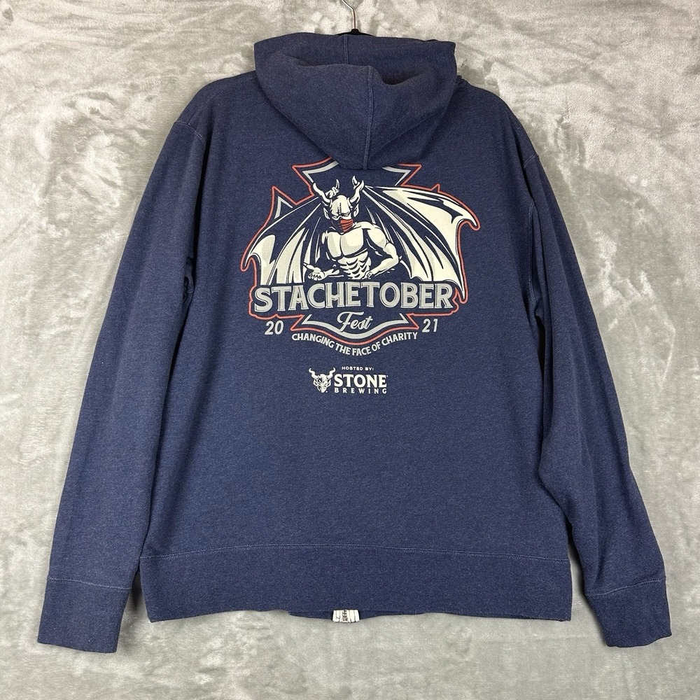 Stone Brewing Zip Front Hoodie Men's XL Blue Graphic "Stachetuber Fest" 2021 - Picture 10 of 10